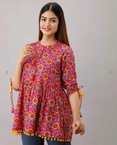 Kurti เสื้อลำลองสำหรับผู้หญิง,เสื้อ Kurties พิมพ์ผ้าฝ้ายนุ่มสั้น Kurti - Product Image 6