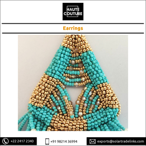 Top qualité 10 cm de Long triangulaire en forme de cloche vêtements pour femmes brodé à la main or Turquoise perles boucles d'oreilles goutte - Product Image 3