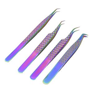 Obexa OBT-1210 Lot de 4 pinces à cils japonaises en acier inoxydable multicolores avec pointes affûtées pour extensions - Product Image 1