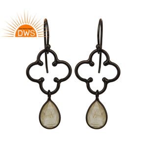 Natural Golden Rutile Gemstone <b>Earrings</b> Jewelry Black Rhodium Plated Sterling <b>Silver</b> <b>Dangle</b> <b>Earrings</b> Wholesale - Product Image 1