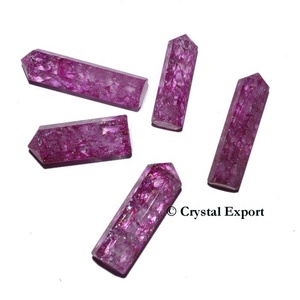 <b>Pink</b> Crackle Crystal Point Feng Shui Style Semiprecious Stone Craft Supply Hand-carved Engraving at Low Cost - Product Image 1