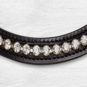 Diadema de cuero hecha a mano con elegantes cristales de cinco filas, diseños personalizados del fabricante, pedrería. - Product Image 3