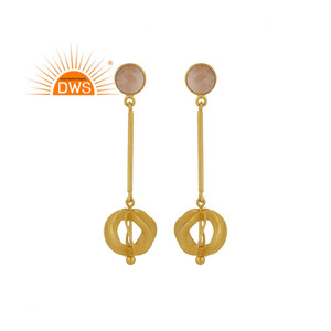 ผู้ผลิตต่างหูห้อยรูปหยดน้ำประดับโรสคาลซีโดนีสวยงาม ชุบทอง 18k สำหรับผู้หญิง ได้รับการรับรองจาก GIA - Product Image 1