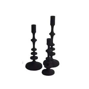 哑光黑色烛台3套用于锥形蜡烛，装饰烛台用于婚礼、用餐、聚会
