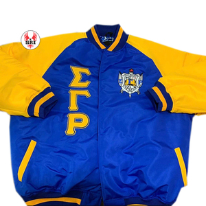Wholesale Sigma Gamma Rho Stylish Satin Jacket Rib <b>Stand</b> Collar High Street Design Winter Bomber One Layer Polyester Coated - Product Image 1