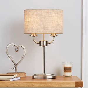 Modern Farmhouse <b>Table</b> <b>Lamp</b> With Linen Shade And Metal <b>Base</b> For Bedroom Decor - Product Image 1