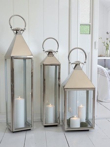 Linterna de boda de vidrio y acero inoxidable plateado, portavelas decorativo portátil a prueba de viento para exteriores, Material de Metal - Product Image 3
