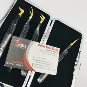 Pinzas de extensión de pestañas de volumen clásico de Oro Negro probadas a mano con logotipo personalizado punta de fibra pinzas de pestañas Etiqueta Privada sostenible - Product Image 2