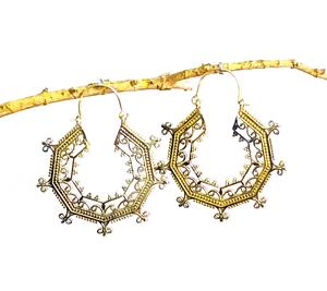 Boucles d'oreilles à la mode bohème hexagone fleur cerceau femmes laiton uni pour mariages fêtes fiançailles-idée cadeau à la mode - Product Image 2