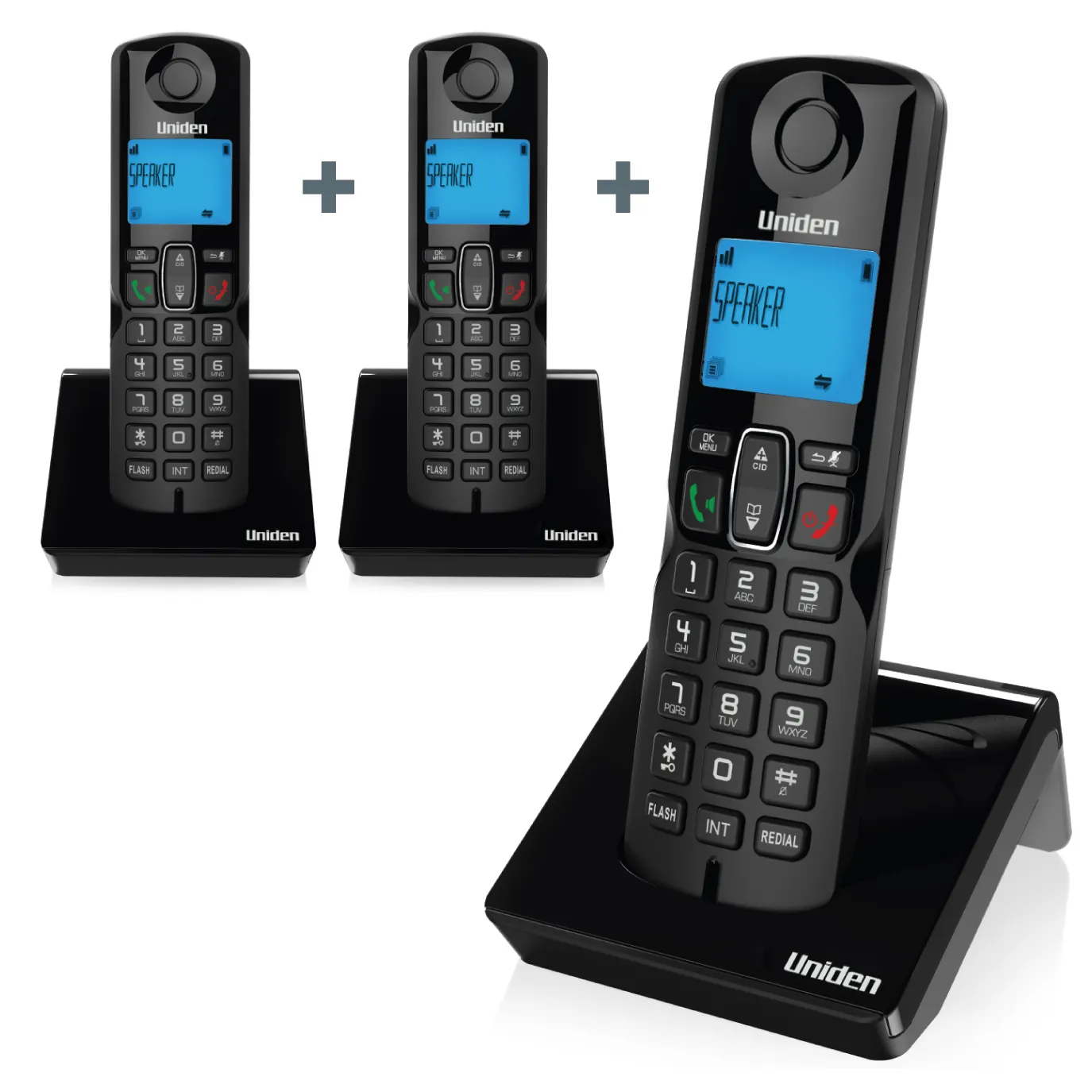 Uniden AT3101-3 Triple Cordless Phone DECT 1.8 Ghz Speaker PhoneとLCD Backlit Black