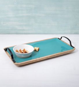 Plateau en bois manga antique, avec poignées en métal - Product Image 5
