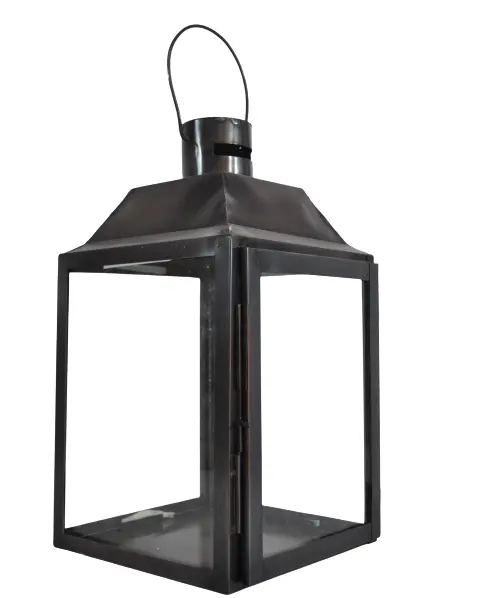 Vela decorativa pequeña de METAL negro con linterna de vidrio transparente, farol de METAL de alta calidad para decoración del hogar