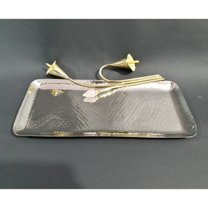 Plateau de service rectangulaire en acier, design royal, 10 pièces, plateau à poignées en agate et marbre, pour décoration de table - Product Image 2