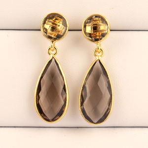 Boucles d'oreilles en quartz fumé pour femmes, accessoires de mode,, en or et argent plaqué, meilleure vente - Product Image 6