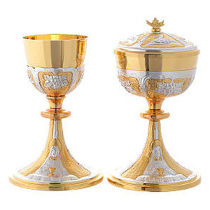 Cáliz y Ciborium hechos a mano, chapado en oro y plata, en relieve - Product Image 1