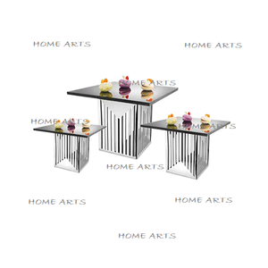 Lot de 3 présentoirs à gâteaux en métal et verre Présentoir à gâteaux de forme carrée design tendance pour fournisseur en gros - Product Image 2