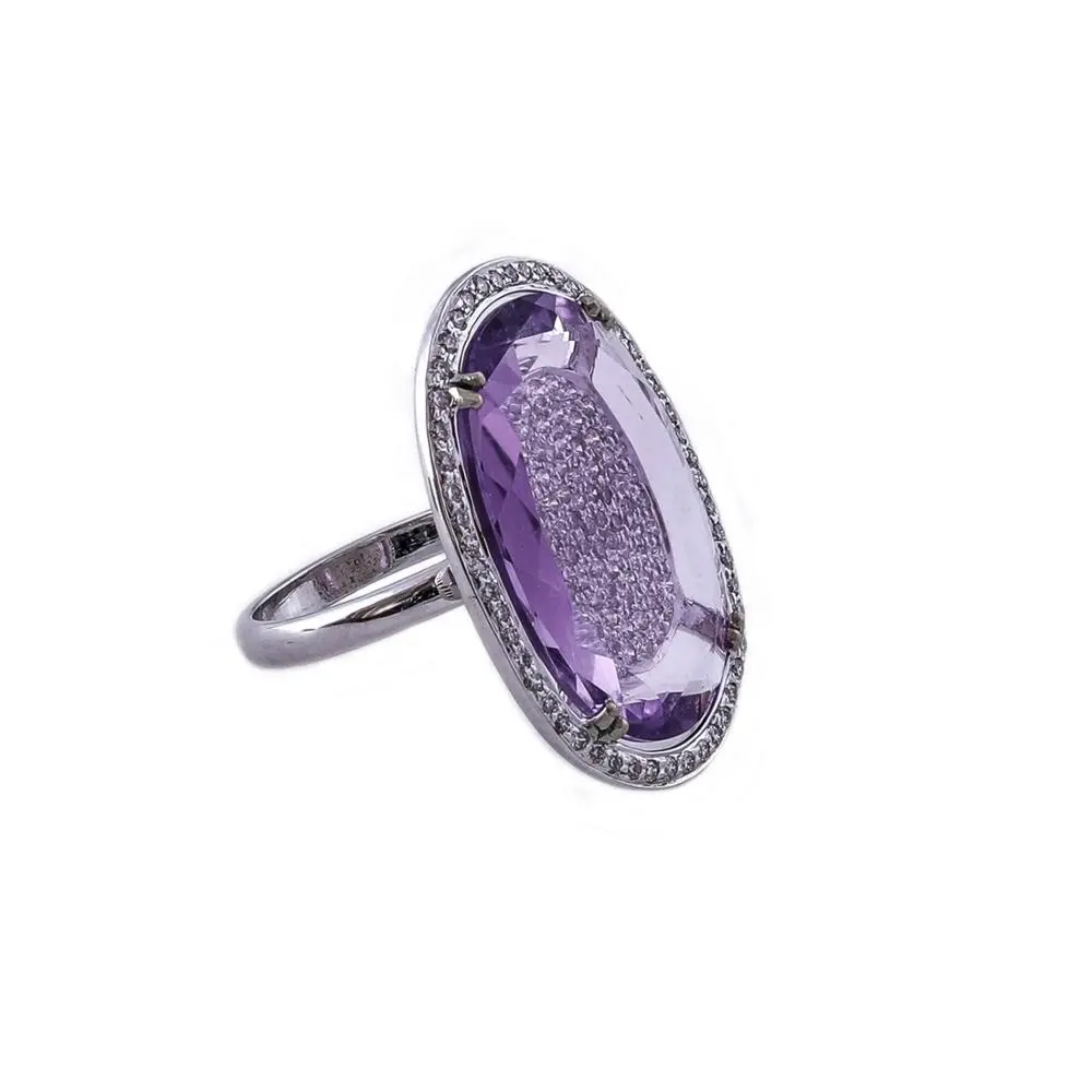 Large Size natural amethyst gemstone with 18k white gold ring manufacturer