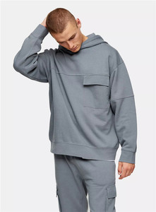 Venta caliente stuart de fábrica de los hombres de encargo de jersey de lana tela de bolsillo de carga sudaderas con capucha - Product Image 4