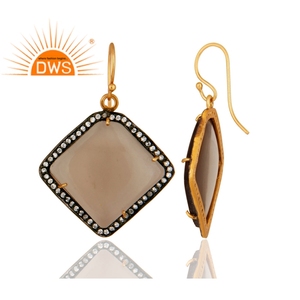 Boucle d'oreille en Zircon blanc et Quartz fumé, bijou en argent Sterling 18K, plaqué or jaune, vente en gros, offre spéciale - Product Image 3