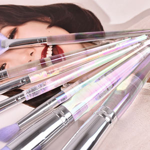 DailyQueen 2024, brocha de maquillaje de diamante cristalino con logotipo personalizado, base acrílica de pelo colorido, ceja plana para corrector - Product Image 3