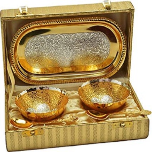 ชุดจานชามทองเหลืองชุบทองเป็นมิตรกับสิ่งแวดล้อม3ชิ้น - Product Image 1