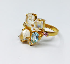 Anillo de piedras preciosas de Topacio Azul, piedra lunar, Peridoto, Plata de Ley 925, proveedor asimétrico, venta al por mayor, hecho a mano - Product Image 2