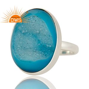 Anillo de piedras preciosas Druzy azul natural, anillo de plata fina de ley para mujer, proveedor de joyería de plata al por mayor, Colección Vintage - Product Image 2