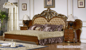 Ensemble de meubles de chambre à coucher en teck sculpté à la main, finition brune, forme de cœur, aspect brillant, style européen moderne, avec taille personnalisée - Product Image 2