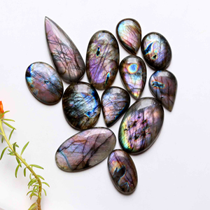 Cabochon de palmier labradorite rose, labradorite naturelle très polie, rond, noir, pendentif pur, à dos plat - Product Image 2