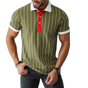 Polo ligero para hombre con rayas verticales, estilo informal, manga corta, material de mezcla de algodón - Product Image 1