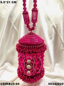 Bolso de mano de Metal con patrón de piedra de media luna nupcial a la moda, forma de almohada inspirada con forro de PU para fiestas nocturnas - Product Image 3