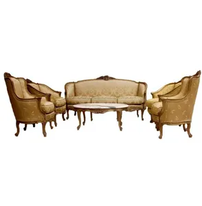 Luxury Italian Baroque Living Room Sofas furniture set Wooden Mahogany Carved Louis French Style