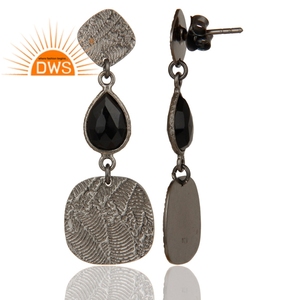 Wholesale <b>Black</b> Oxidized Indian Texture Design Silver <b>Dangle</b> Drop <b>Earrings</b> <b>Black</b> Onyx Gemstone <b>Earrings</b> Jewelry - Product Image 3