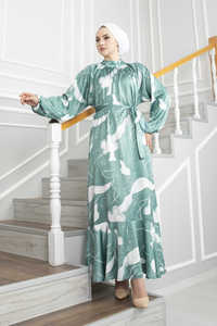 Tela de satén estampada moda modesta Abaya túnica vestido señoras Niñas Ropa islámica vestidos turcos Lycra Hijab XS boda - Product Image 4