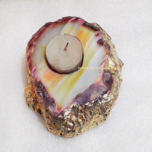 Wholesale Various Shapes Handmade Onyx Stone Agate <b>Candle</b> Holders Multi-Color Carved Electroplating Semi-Precious Stone Crafts - Product Image 1