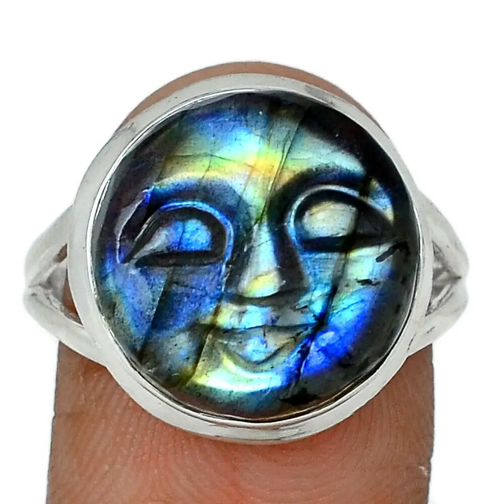 Amazing Carved Face 925 Sterling Silver Labradorite Ring Silver Handmade Jewelry