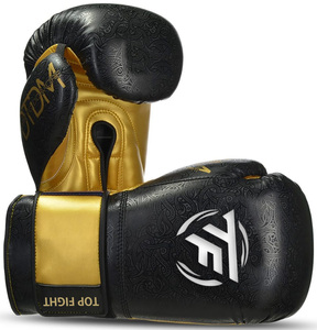 Gants de boxe en cuir PU TOP FIGHT pour enfants, fermeture à boucle, sangle de poignet réglable, respirants, légers, noirs - Product Image 1