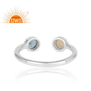 Anillo de plata de primera ley y Topacio azul para mujer, sortija, plata esterlina 925, Gema Natural, Ópalo etíope - Product Image 4