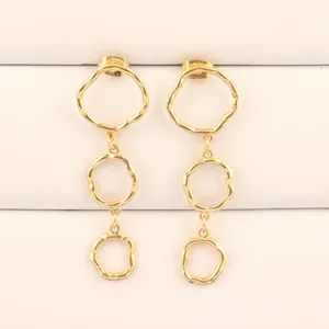 High polished hammer finished round shaped metal drop earring gold/silver plated unique design light weight drop dangle earrings