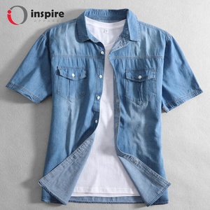 เสื้อเชิ้ตผ้ายีนส์แขนสั้นสำหรับผู้ชาย,เสื้อผ้าแบรนด์เนมเสื้อเข้ารูปชุดทำงานผ้ายีนส์สำหรับผู้ชายจากชุดสร้างแรงบันดาลใจ - Product Image 1