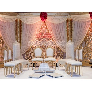 Chaises de mariage en bois, couleurs or et blanc, ensemble de bagues élégantes, vente en gros, meubles de mariage indiens - Product Image 1