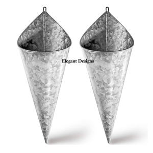 Pot de fleur en forme de cône de concepteur de jardinière murale galvanisée à la main de luxe lot de deux pour décoration de jardin de pépinière de haute qualité - Product Image 1