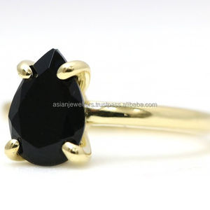 แหวนพลอยโอนิกซ์สีดำเงิน925ทำด้วยมือเครื่องประดับแฟชั่นที่ไม่ซ้ำกันพร้อมชุบทองสำหรับวันครบรอบแต่งงาน - Product Image 1