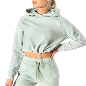 Femmes Hiver À Manches Longues Crop Top Gym À Capuche Survêtements En Gros XS Logo Personnalisé Street Wear À Capuche Col Doublé Conception - Product Image 1