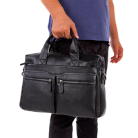 Große 14-Zoll-Laptop-Umhängetasche aus echtem Leder, schwarz, Business-Reise-Umhängetasche für Herren, Aktentasche PK