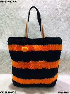 Bolso de Mano de Ganchillo de Lana Craftstages International, Estilo Bohemio, Rayas Negras y Verdes, Bolso de Playa de Verano con Cierre de Cremallera Superior Abierto - Product Image 4