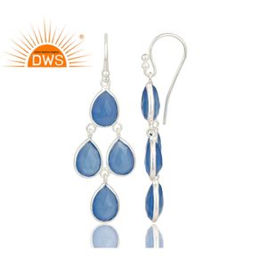 Multi Blue Chalcedony Gemstone Drop Earring Jewelry Wholesaler Indian Handmade <b>Solid</b> 925 <b>Silver</b> Jewelry Supplier - Product Image 2