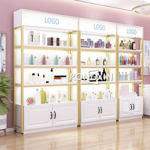 Modern White wood LED display cabinet for Cosmetics Shop fitting with drawers Beauty showcase shop furniture supply cosmetic