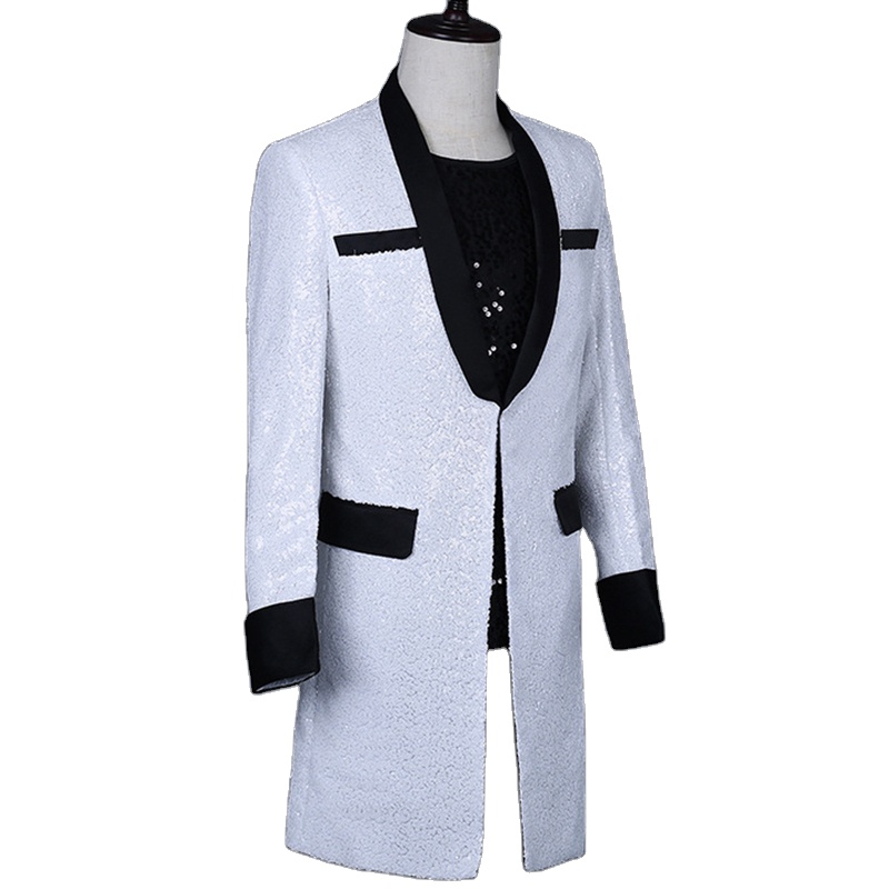 Plus Size Men Suits White Blazers Sequins Deluxe Outfit For Stage Wedding Wearing Costume Homme