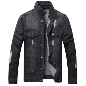 Yeni moda en çok satan özelleştirilmiş yüksek kaliteli Denim ceket erkekler Slim Fit kürk yaka rüzgar geçirmez OEM yıkanmış kot ceket